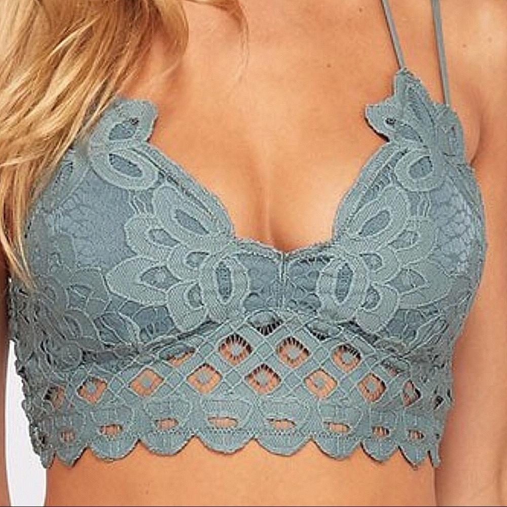 Double Strap Scalloped Lace Bralette Blue Teal - Picture 2 of 3